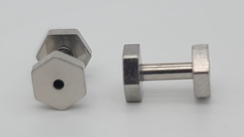 Hex Nut Shaped Stainless Steel Gauge Earrings Sizes 2 - 12mm