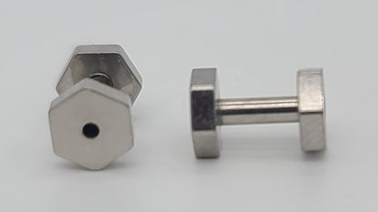 Hex Nut Shaped Stainless Steel Gauge Earrings Sizes 2 - 12mm