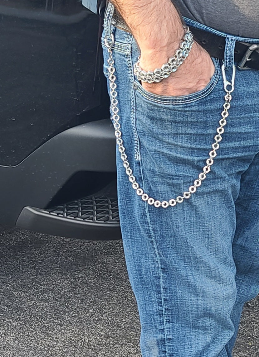 Hex Forged Stainless Steel Hex Nut Wallet Chain 22"
