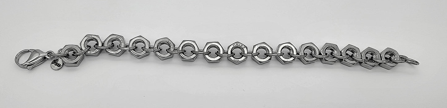 Hex Forged, Stainless Steel Hex Nut Bracelet 8.75