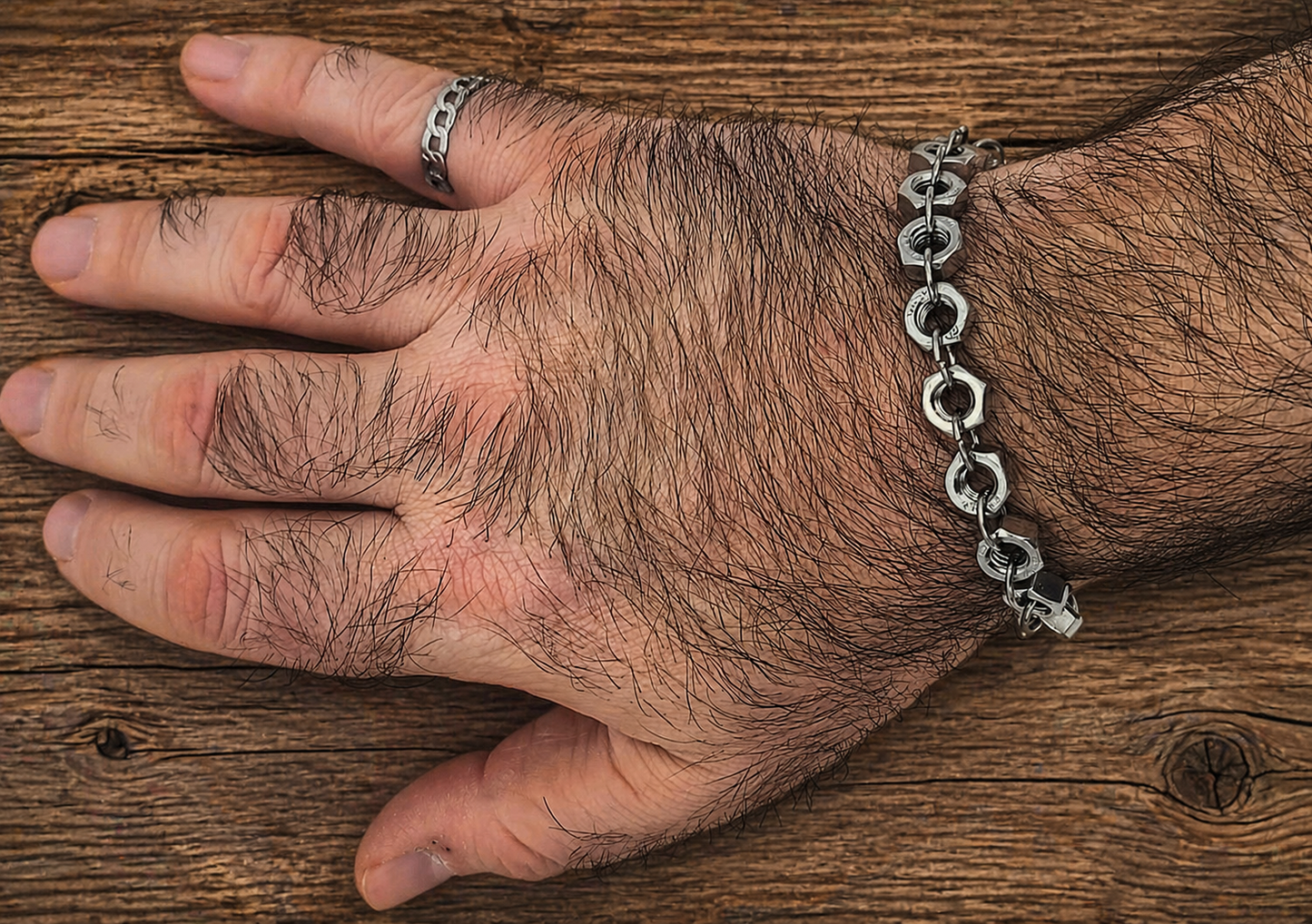 Hex Forged, Stainless Steel Hex Nut Bracelet 8.75