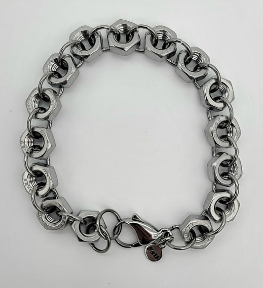 Hex Forged, Stainless Steel Hex Nut Bracelet 8.75