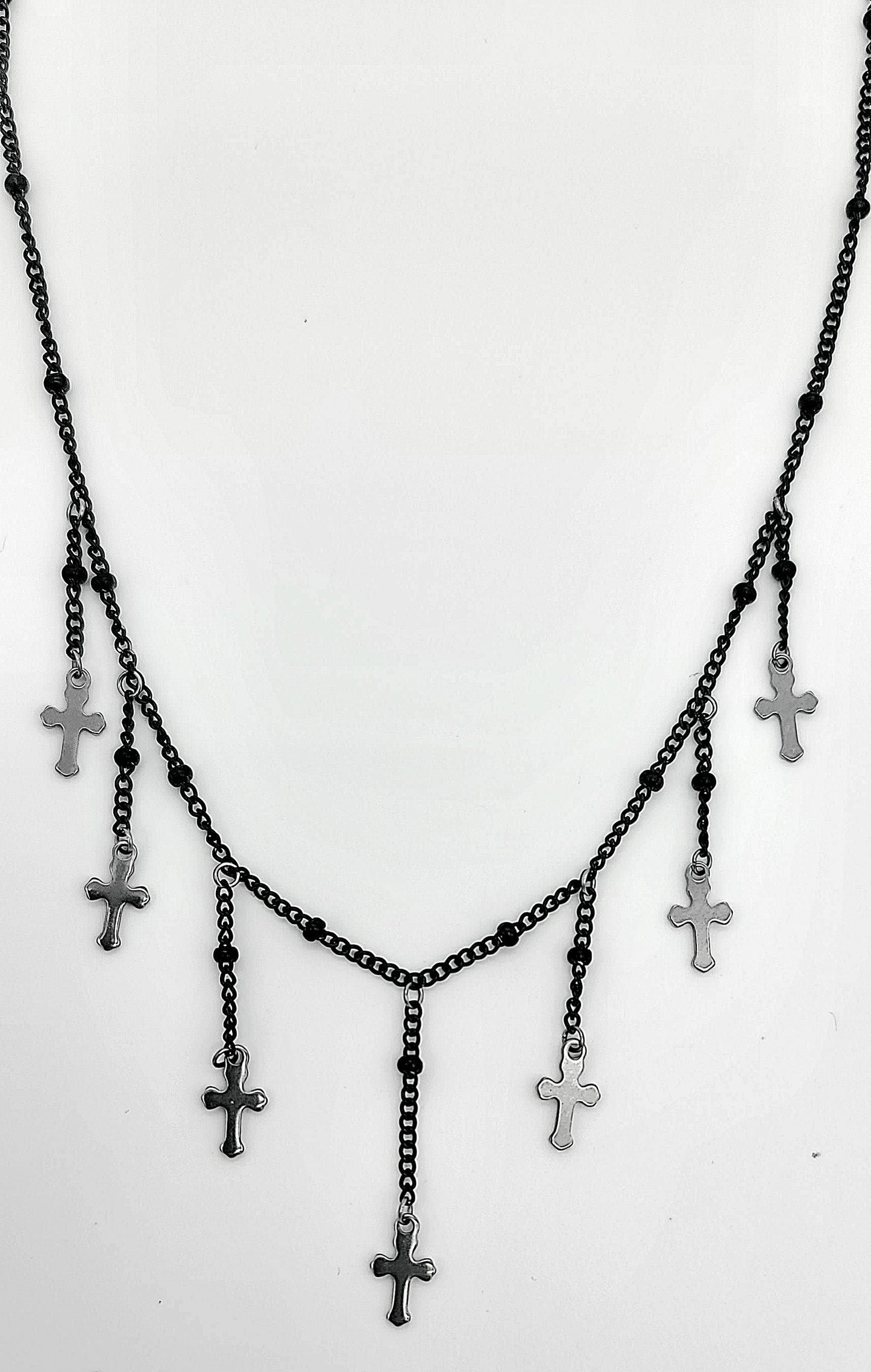 Midnight Cascade Cross Necklace