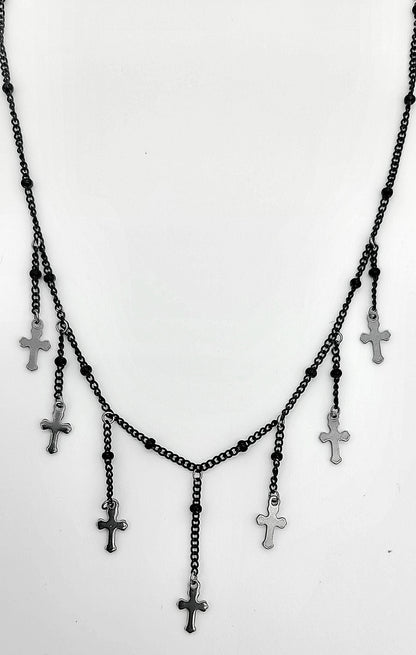 Midnight Cascade Cross Necklace