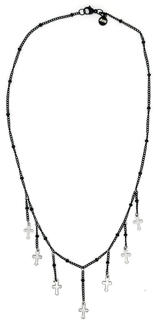 Midnight Cascade Cross Necklace