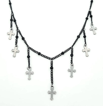 Midnight Cascade Cross Necklace
