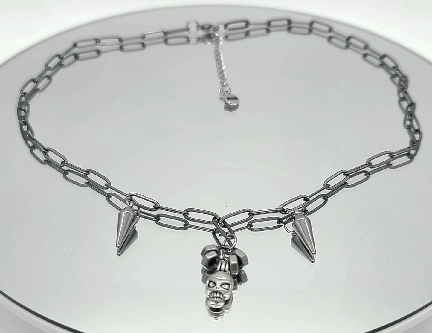 Skull, Spikes, & Hex Nuts Necklace