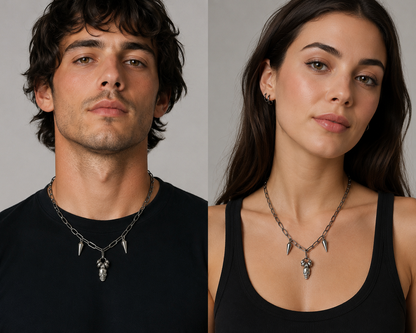 Skull, Spikes, & Hex Nuts Necklace