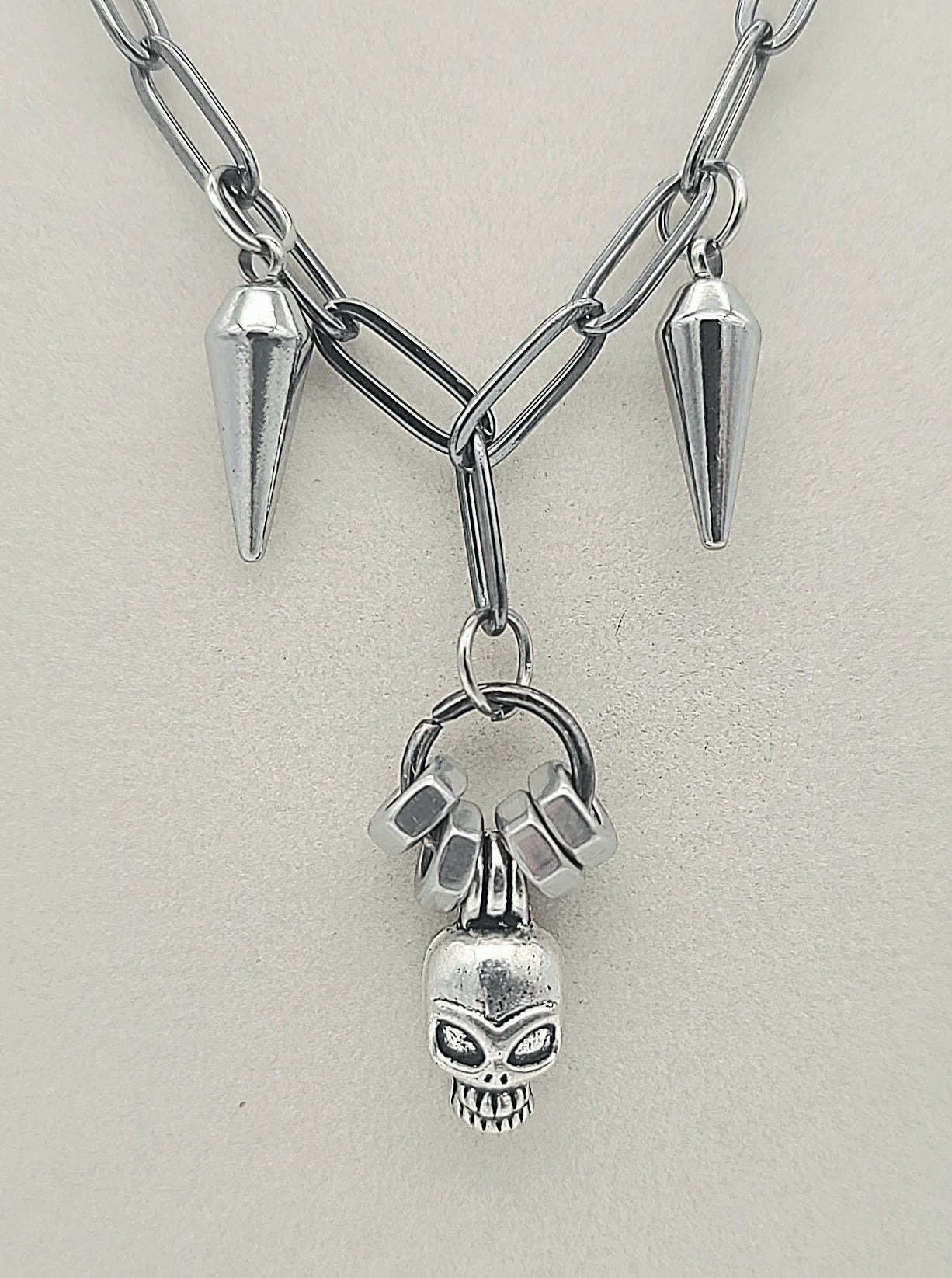 Skull, Spikes, & Hex Nuts Necklace
