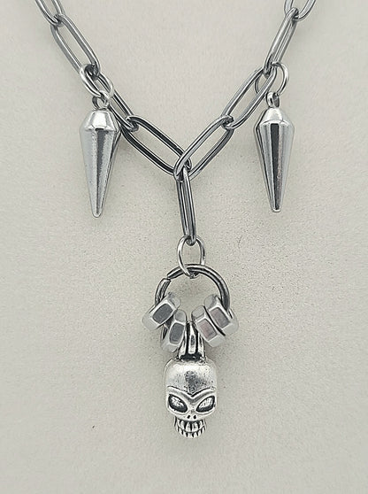 Skull, Spikes, & Hex Nuts Necklace