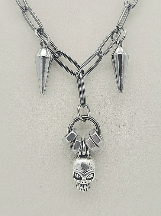 Skull, Spikes, & Hex Nuts Necklace