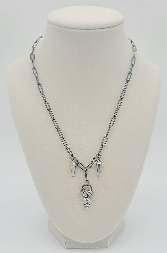 Skull, Spikes, & Hex Nuts Necklace