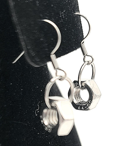 Stainless Steel Single Hex Nut Drop Earrings