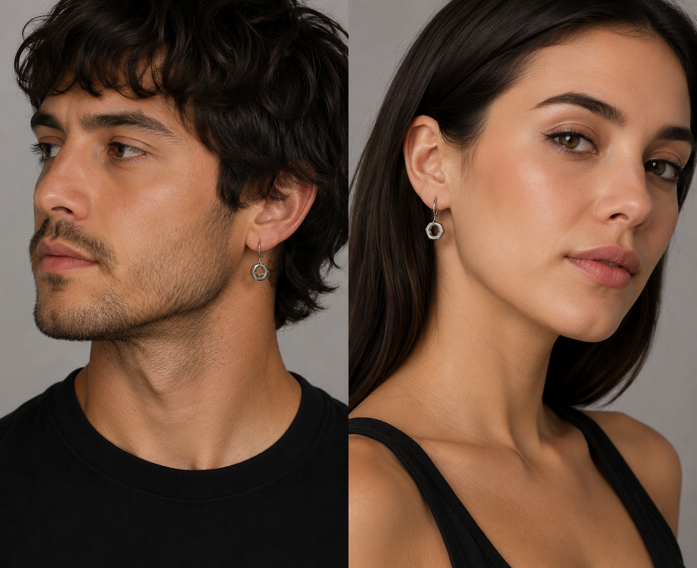 Stainless Steel Single Hex Nut Drop Earrings