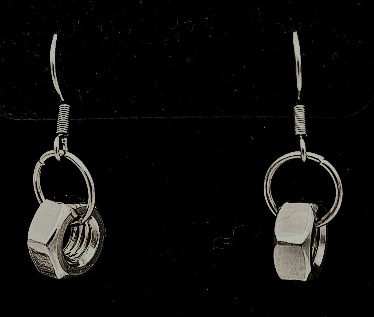 Stainless Steel Single Hex Nut Drop Earrings