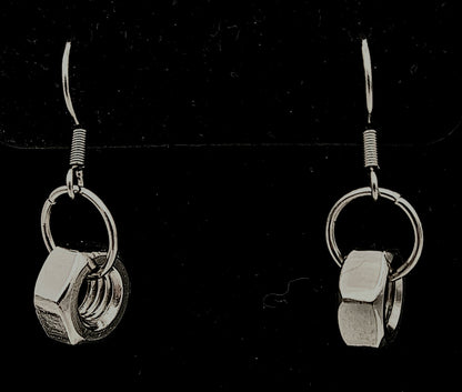 Stainless Steel Single Hex Nut Drop Earrings