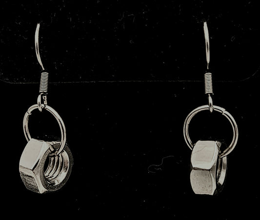 Stainless Steel Single Hex Nut Drop Earrings