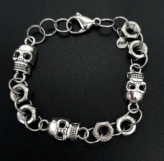 Skull & Steel Hex Nut Bracelet