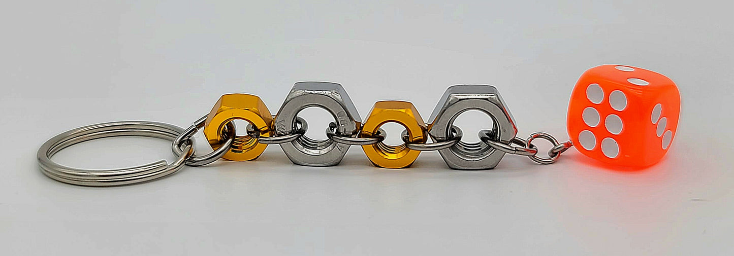 Bolt n' Roll Gold Aluminum & Stainless Steel, Orange Die Keychain