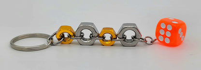 Bolt n' Roll Gold Aluminum & Stainless Steel, Orange Die Keychain