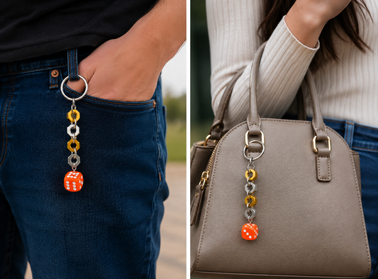 Bolt n' Roll Gold Aluminum & Stainless Steel, Orange Die Keychain