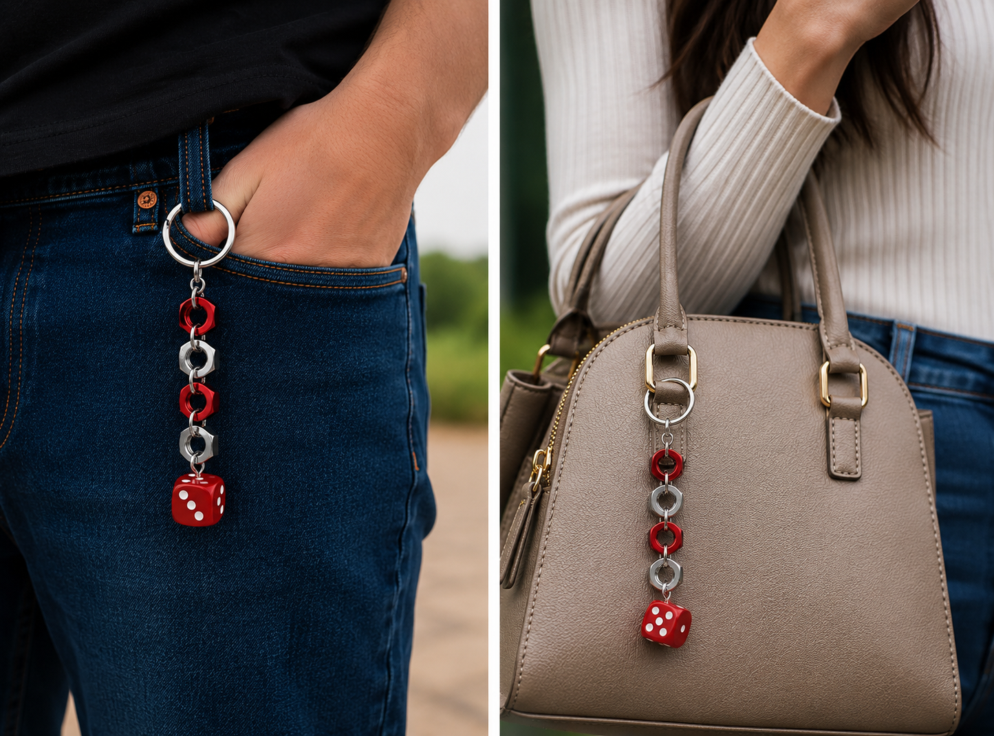 Bolt n' Roll Red Aluminum & Stainless Steel, Red Die Keychain