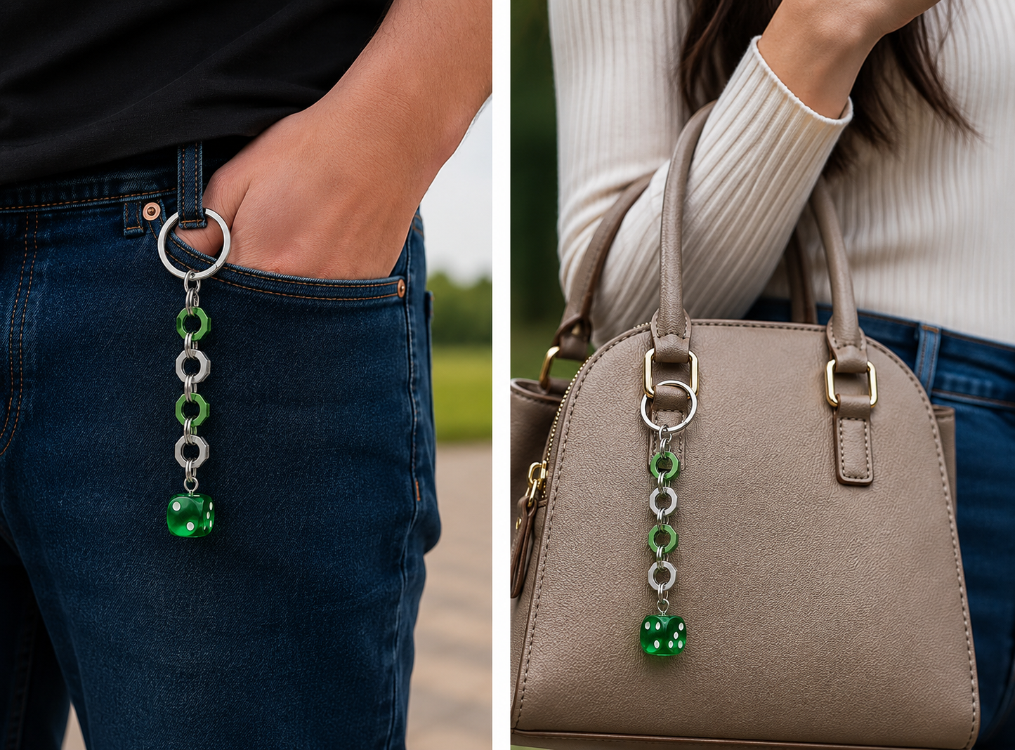 Bolt n' Roll Green Aluminum & Stainless Steel, Clear Green Die Keychain