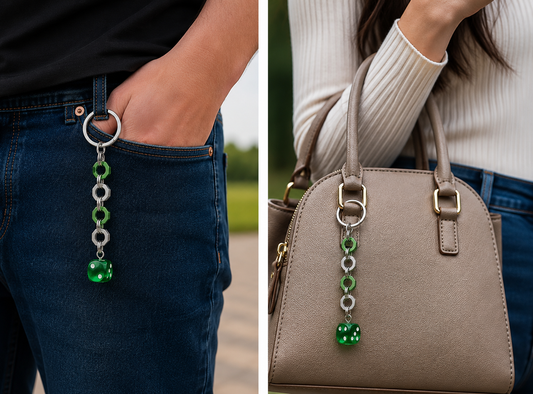 Bolt n' Roll Green Aluminum & Stainless Steel, Clear Green Die Keychain