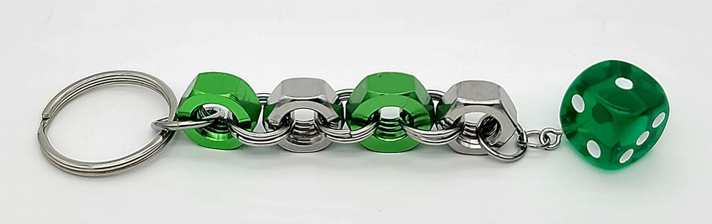 Bolt n' Roll Green Aluminum & Stainless Steel, Clear Green Die Keychain