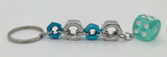 Bolt n' Roll Blue Aluminum & Stainless Steel, Clear Teal Die Keychain