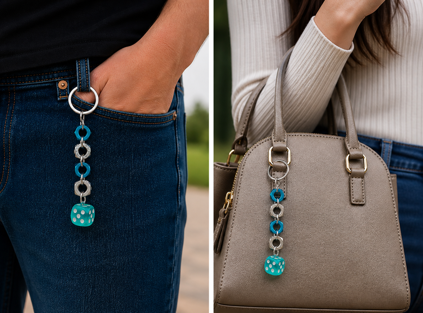 Bolt n' Roll Blue Aluminum & Stainless Steel, Clear Teal Die Keychain