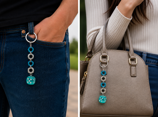 Bolt n' Roll Blue Aluminum & Stainless Steel, Clear Teal Die Keychain