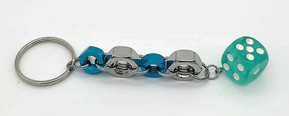 Bolt n' Roll Blue Aluminum & Stainless Steel, Clear Teal Die Keychain
