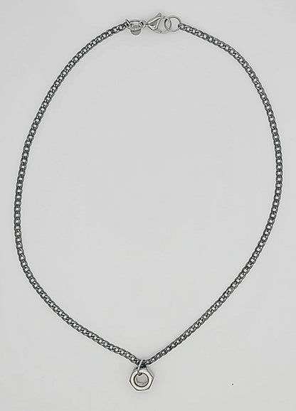 Gunmetal Cuban Link Chain with Stainless Steel Hex Nut Pendant