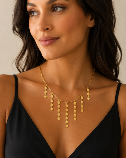 Gold Cascade Suncoin Stainless Steel Necklace