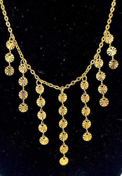 Gold Cascade Suncoin Stainless Steel Necklace