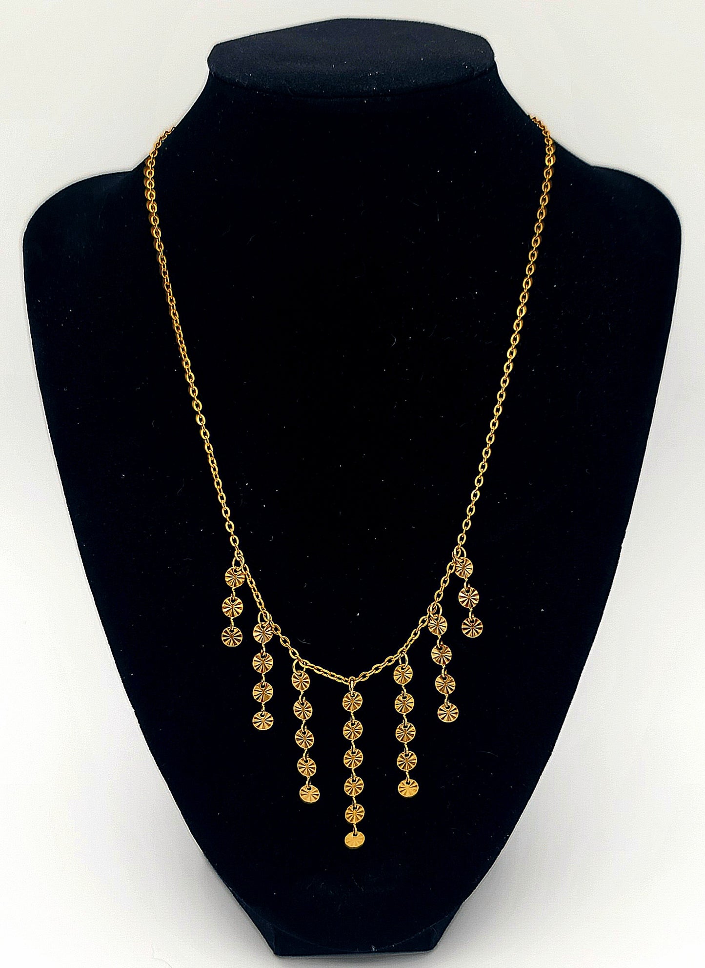 Gold Cascade Suncoin Stainless Steel Necklace