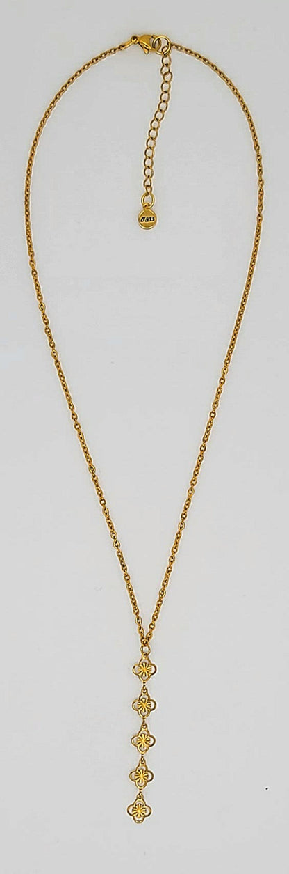 Linear Drop Clovers Gold Stainless Steel Necklace