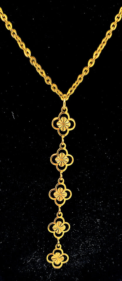 Linear Drop Clovers Gold Stainless Steel Necklace