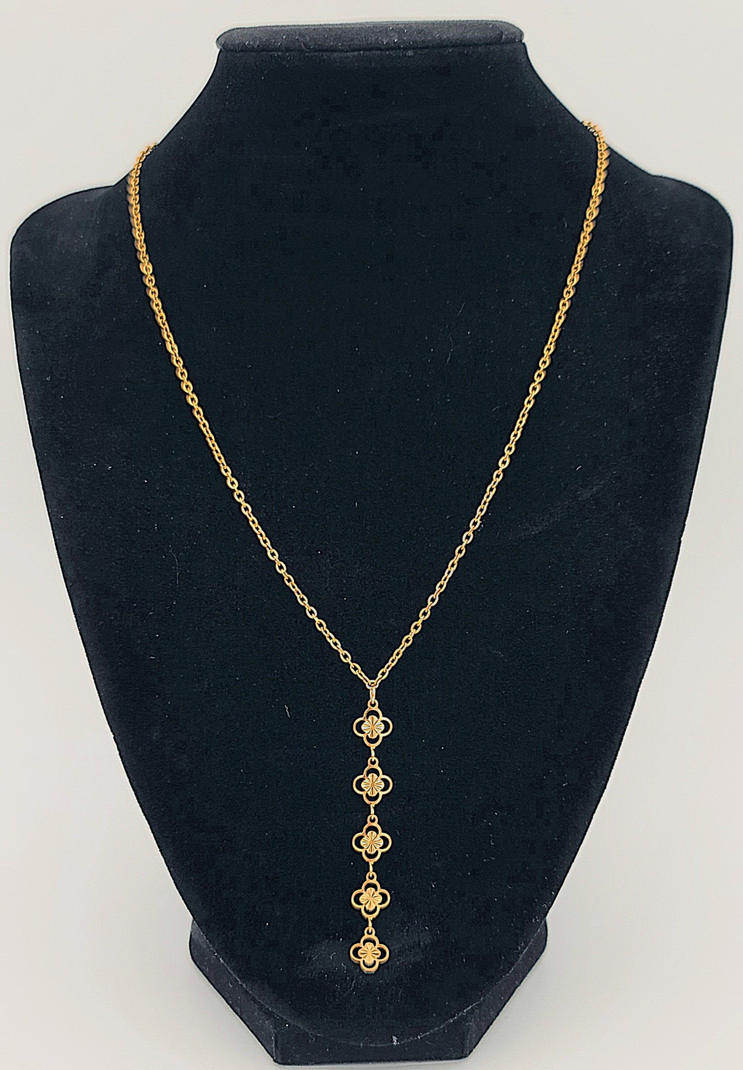 Linear Drop Clovers Gold Stainless Steel Necklace