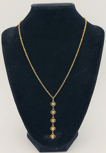 Linear Drop Clovers Gold Stainless Steel Necklace