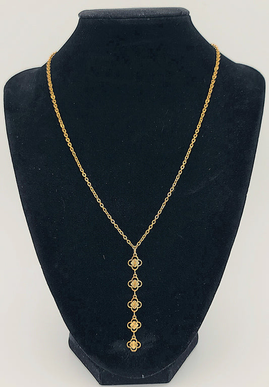 Linear Drop Clovers Gold Stainless Steel Necklace