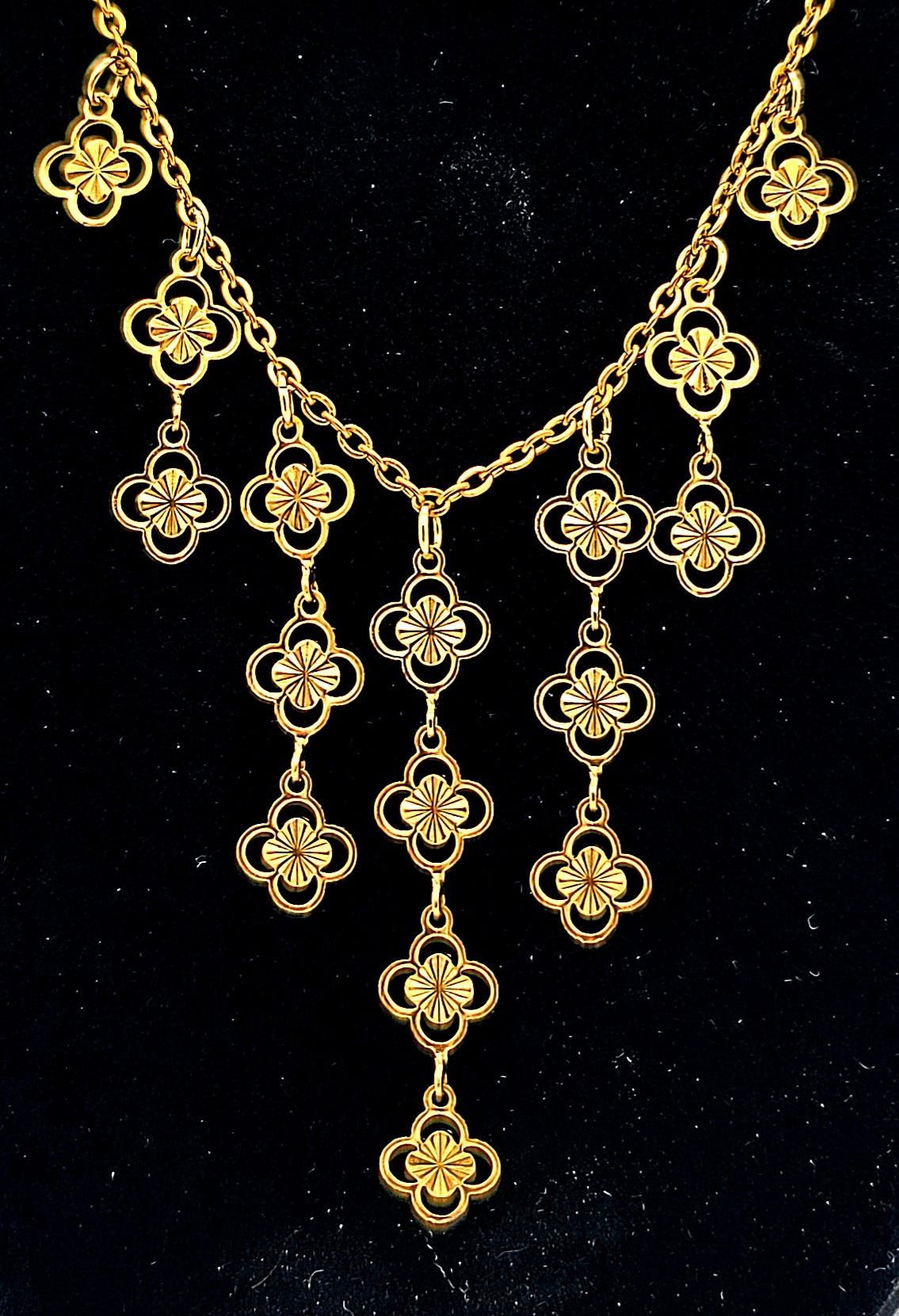 Cascade Fringe Clover Drop Gold Stainless Steel Necklace