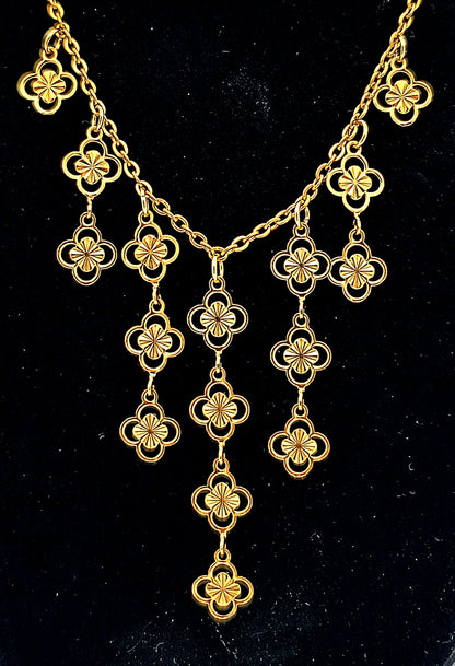Cascade Fringe Clover Drop Gold Stainless Steel Necklace