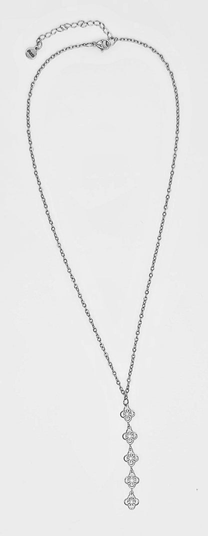Clovers and Starcoin Linear Drop Stainless Steel Necklace
