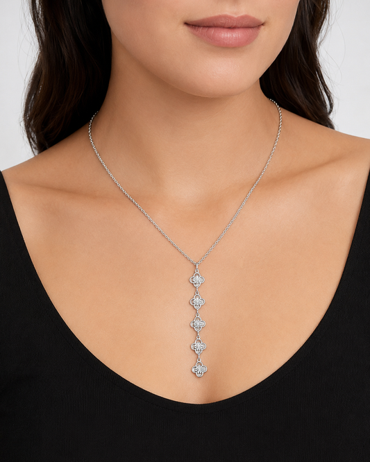 Clovers and Starcoin Linear Drop Stainless Steel Necklace
