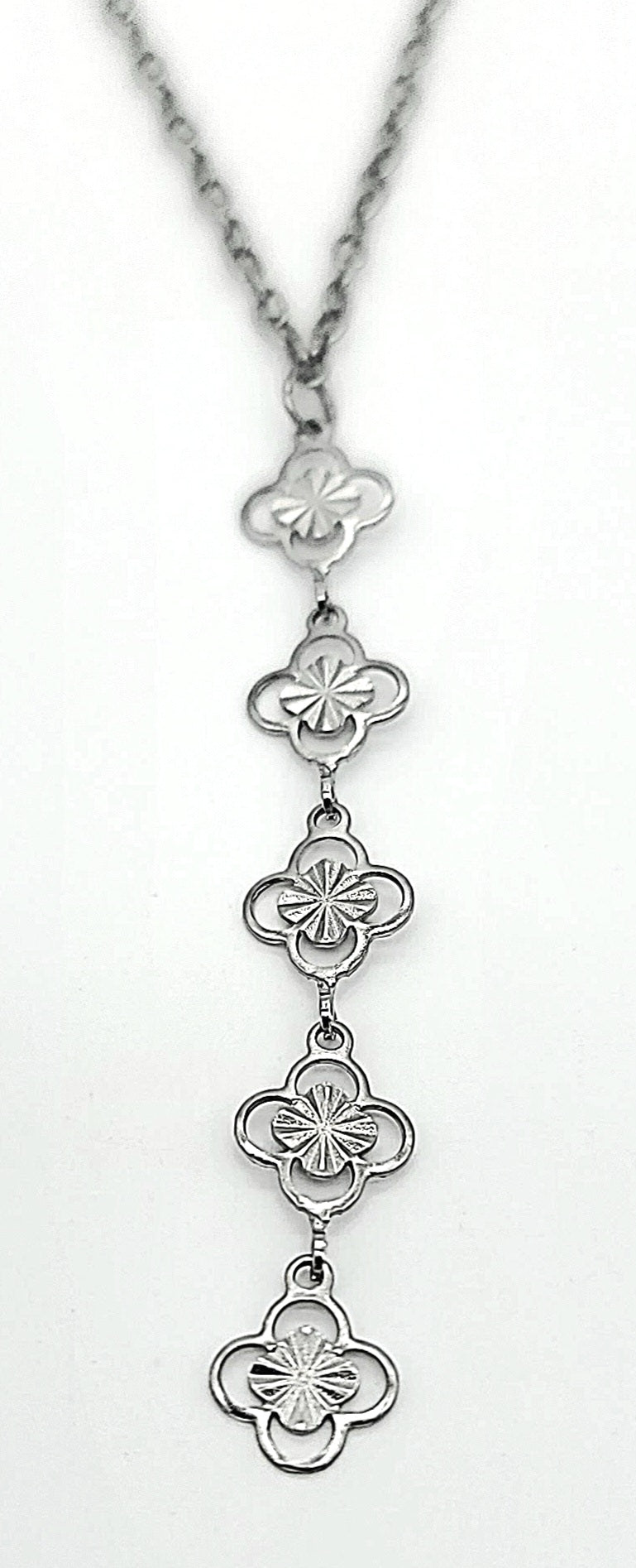 Clovers and Starcoin Linear Drop Stainless Steel Necklace