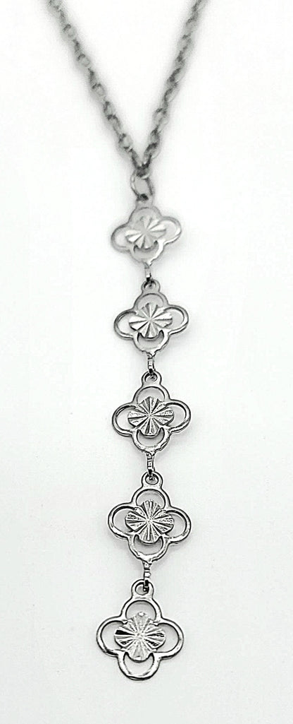 Clovers and Starcoin Linear Drop Stainless Steel Necklace