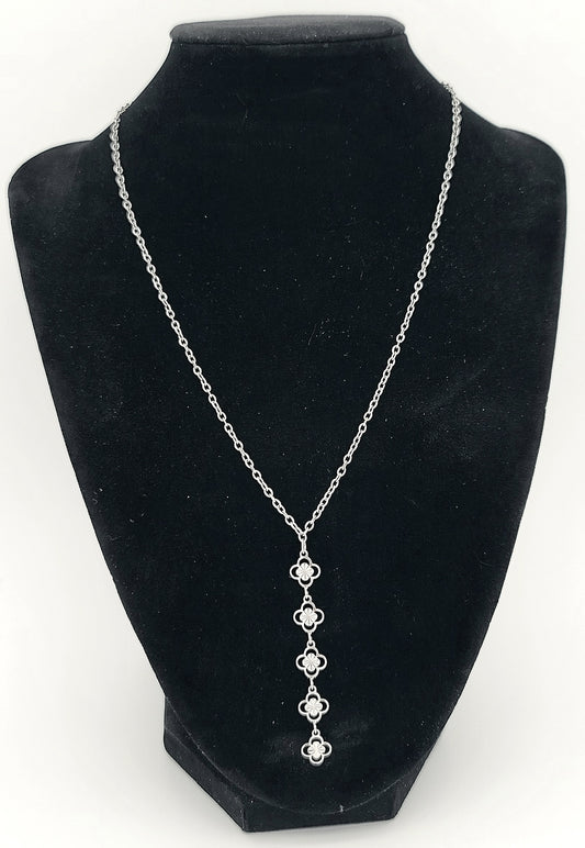 Clovers and Starcoin Linear Drop Stainless Steel Necklace