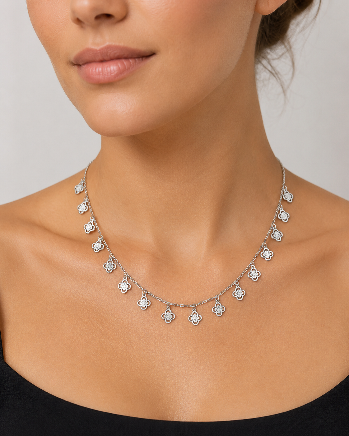 Clovers and Starcoin Stainless Steel Necklace